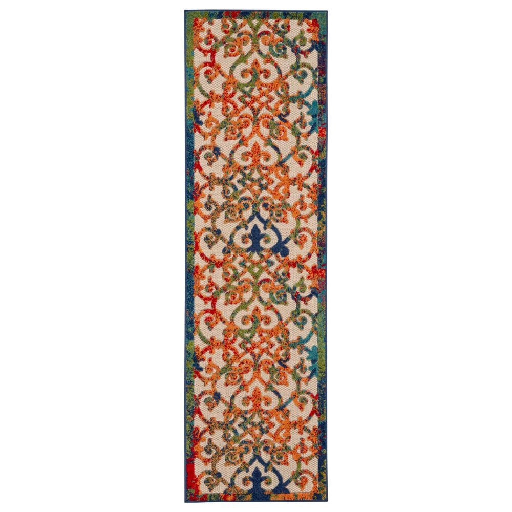 Nourison Aloha Damask 2"3" x 10" Multicolor Indoor/Outdoor Runner, , large