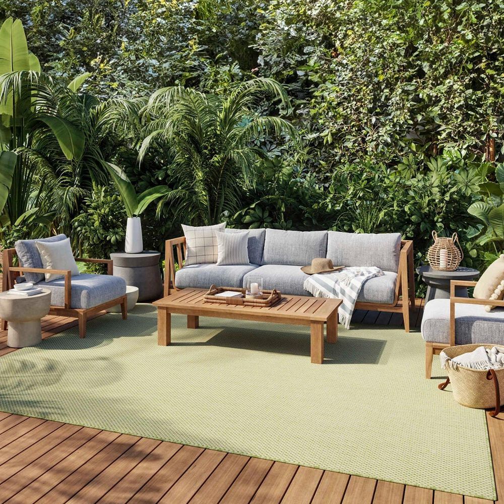 Nourison Courtyard Ivory and Green 8&#39; x 10&#39; Indoor/Outdoor Area Rug, , large