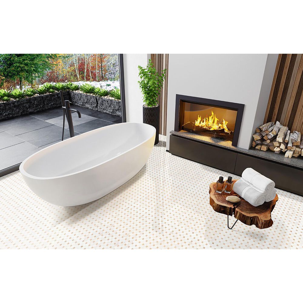 MS International Bianco Dolomite Crema Dotty 12&quot; x 12&quot; Marble Mosaic Sheet, , large