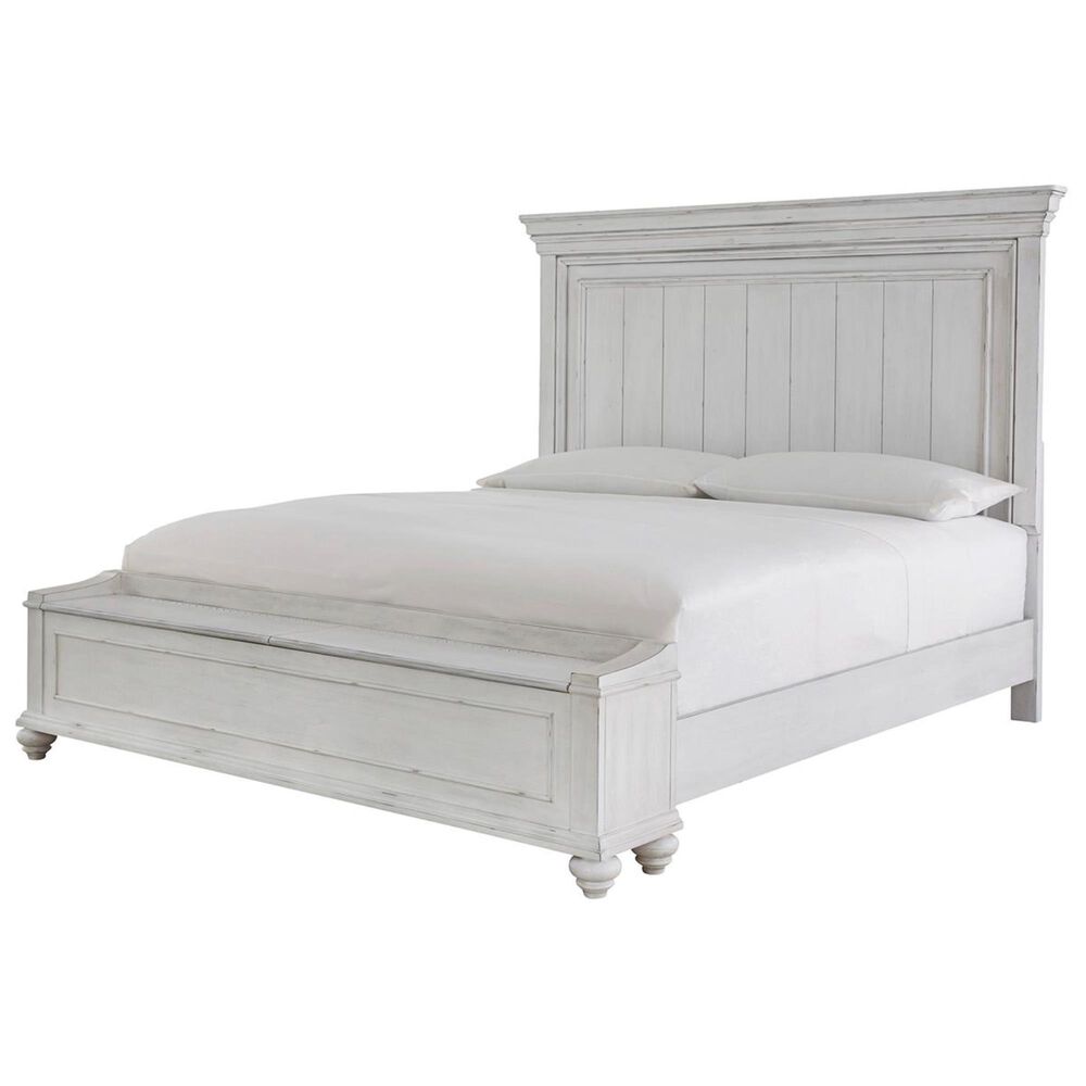 Ashley Kanwyn 4 Piece King Bedroom Set in Distressed Whitewash, , large