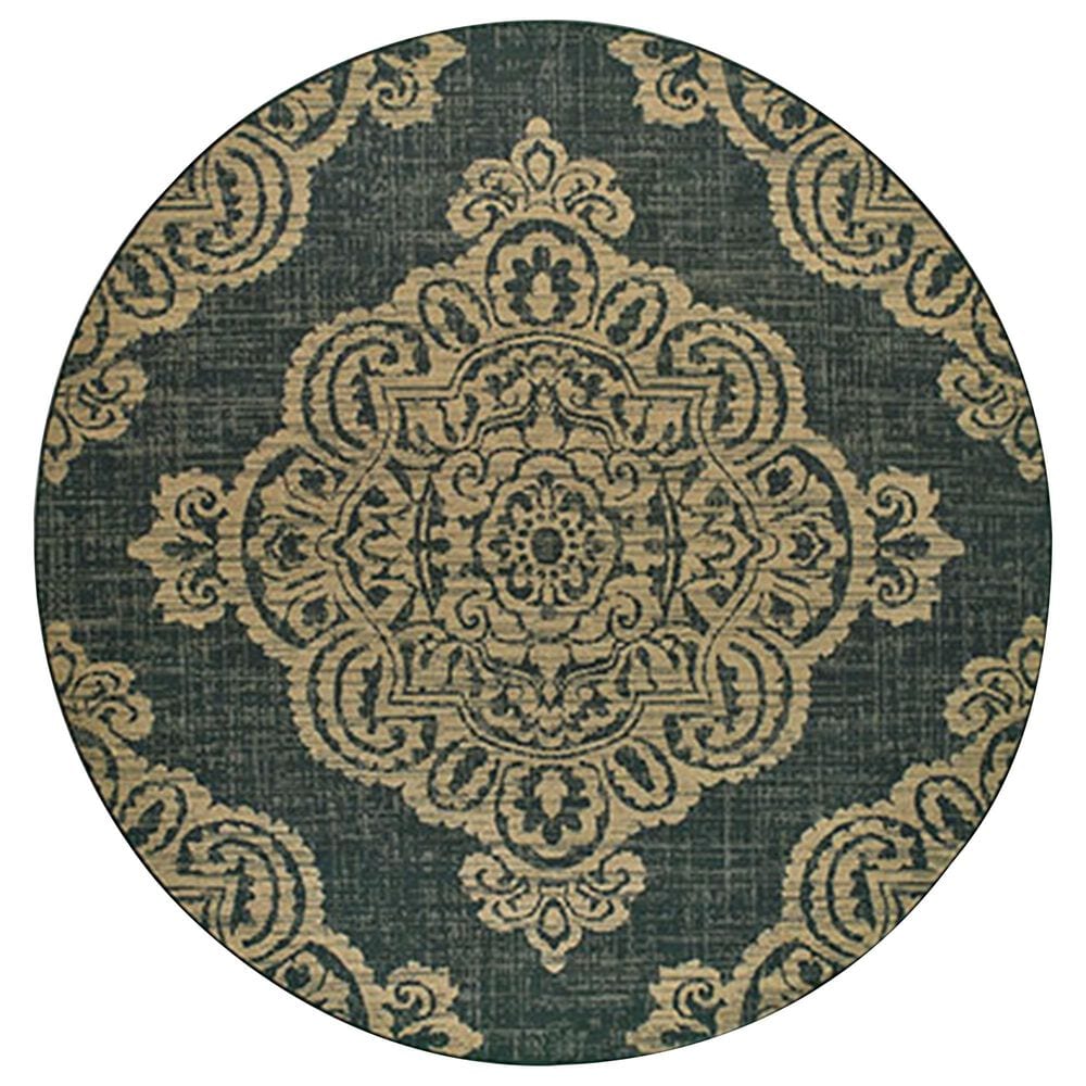 Oriental Weavers Marina 5929K 7"10" Round Black and Tan Area Rug, , large