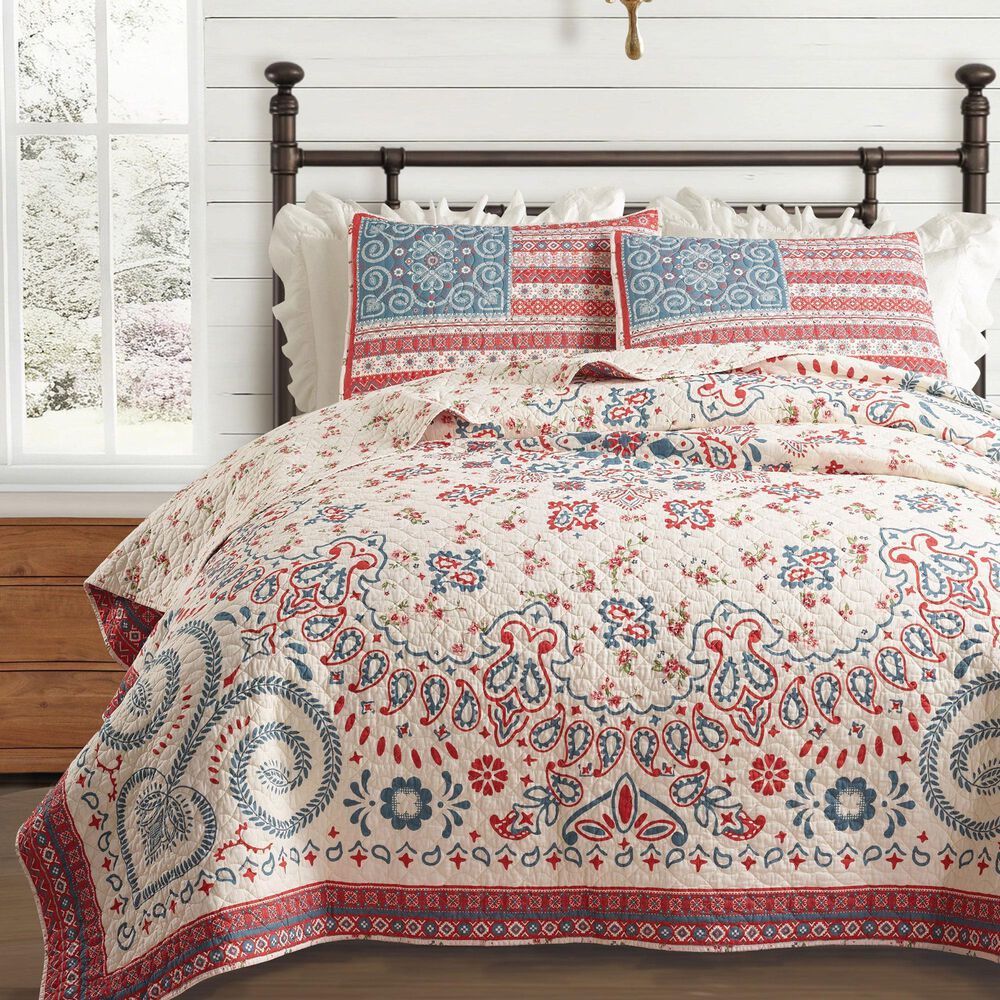 Peking Handicraft Junk Gypsy 3-Piece King Quilt Set in Blue and Red, , large