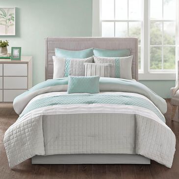 Hampton Park Tinsley 8-Piece Queen Comforter Set in Seafoam and Grey, , large