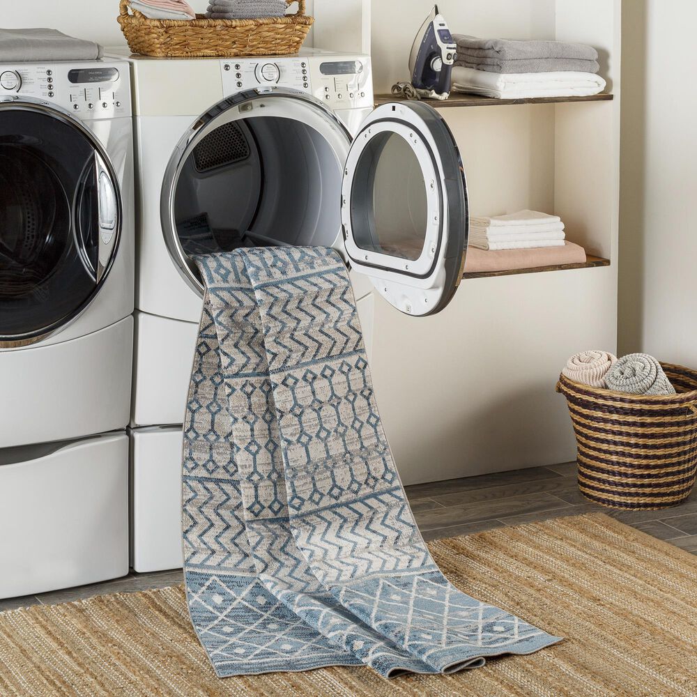 Surya Lavadora LVR-2335 2&#39;7&quot; x 7&#39;3&quot; Ink Blue, Black, Gray and Light Beige Runner, , large