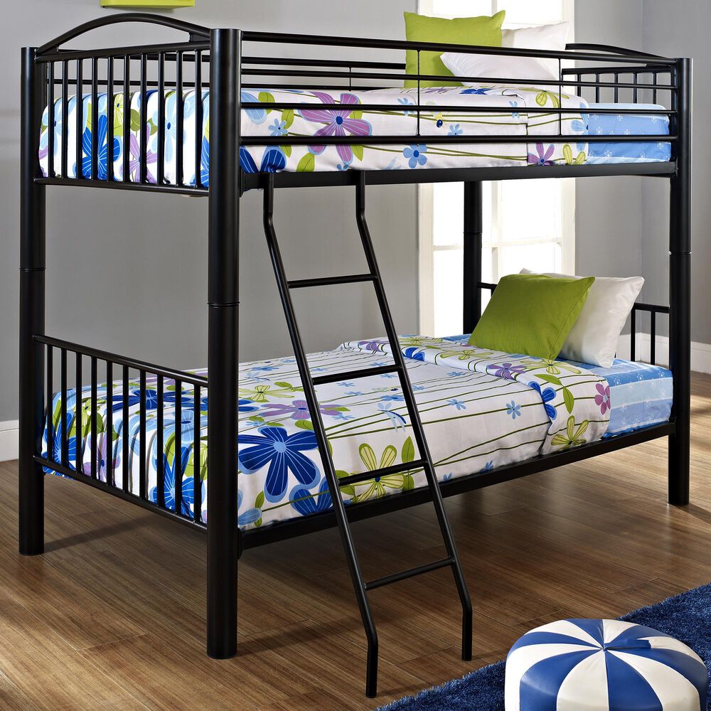 Linon Home Decor Heavy Twin Over Twin Bunk Bed in Black, , large