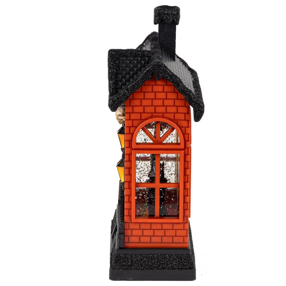 The Gerson Company 10&quot; Lighted Spinning Water Globe Haunted House in Black and Orange, , large