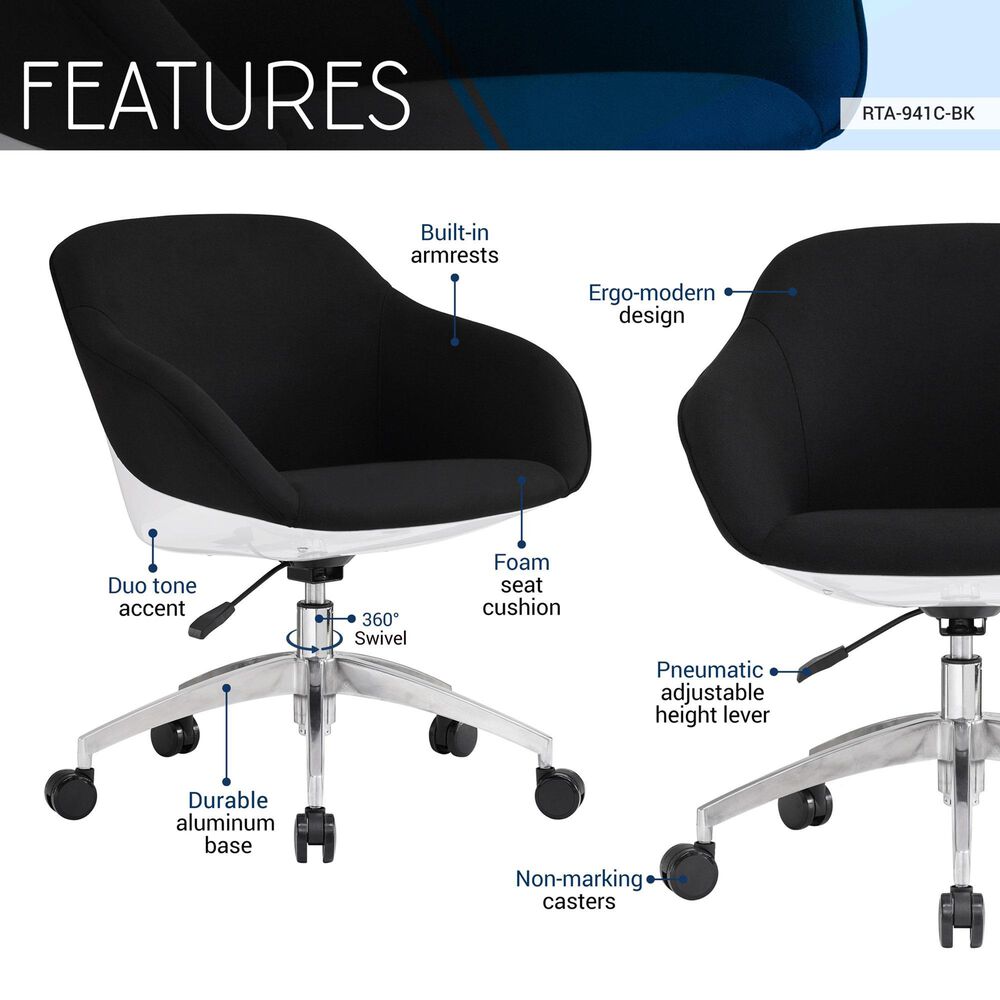 Rta Products Llc Low-Back Upholstered Task Chair in Black, , large