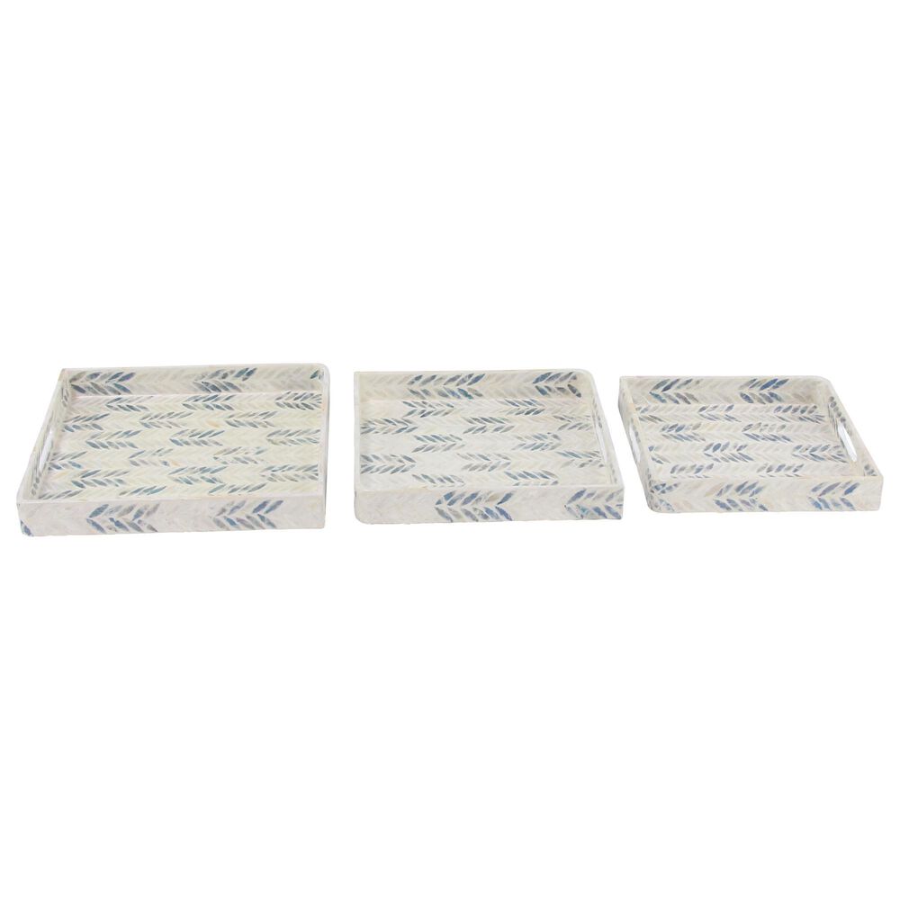 Maple and Jade Shell Coastal Tray in White (Set of 3), , large