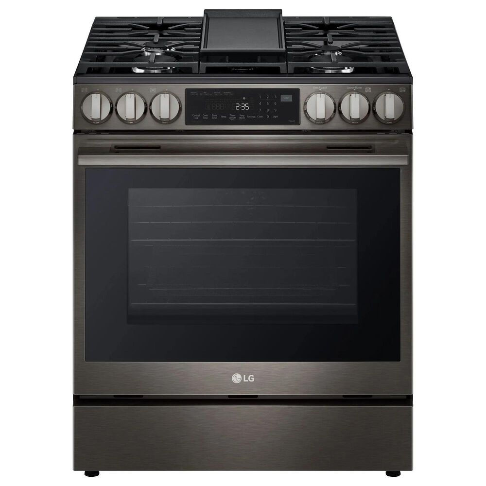 LG 2-Piece Kitchen Package with 6.3 Cu. Ft. Smart Slide-In Gas Range and 2.1 Cu. Ft. Smart Over-the-Range Microwave in Black Stainless Steel, , large