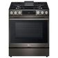 LG 2-Piece Kitchen Package with 6.3 Cu. Ft. Smart Slide-In Gas Range and 2.1 Cu. Ft. Smart Over-the-Range Microwave in Black Stainless Steel, , large