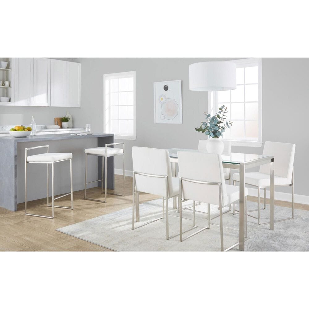 Lumisource Fuji Side Chair with White Faux Leather Cushion in Brushed Stainless Steel &#40;Set of 2&#41;, , large