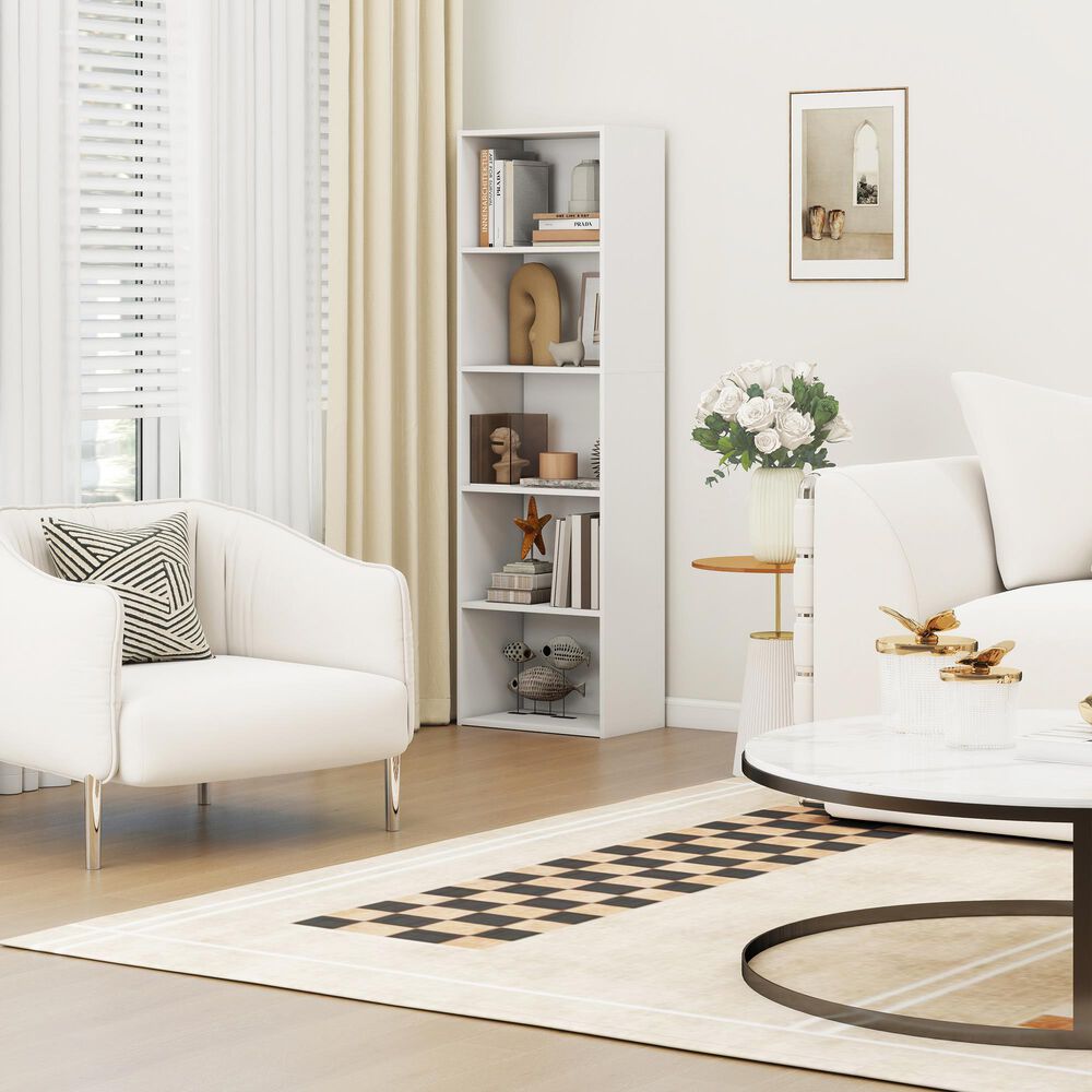 HOMLUX 5-Tier Reversible Bookshelf with Decorative Open Shelves in White, , large