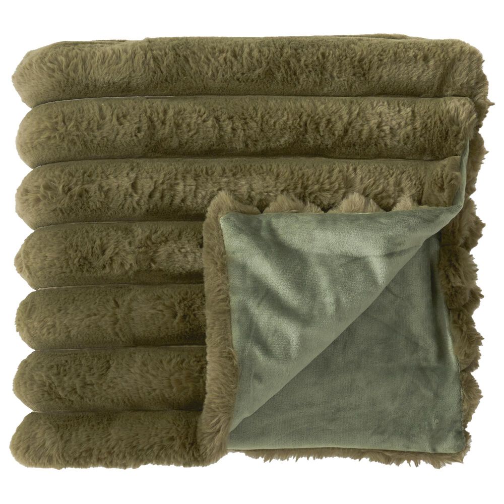 K & K Interiors 60" Faux Fur Throw Blanket in Dark Green, , large