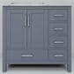 Lexora Home Jacques 36" Left Offset Single Bathroom Vanity in Dark Grey with 2 cm White Carrara Marble Top and Rectangular Sink, , large