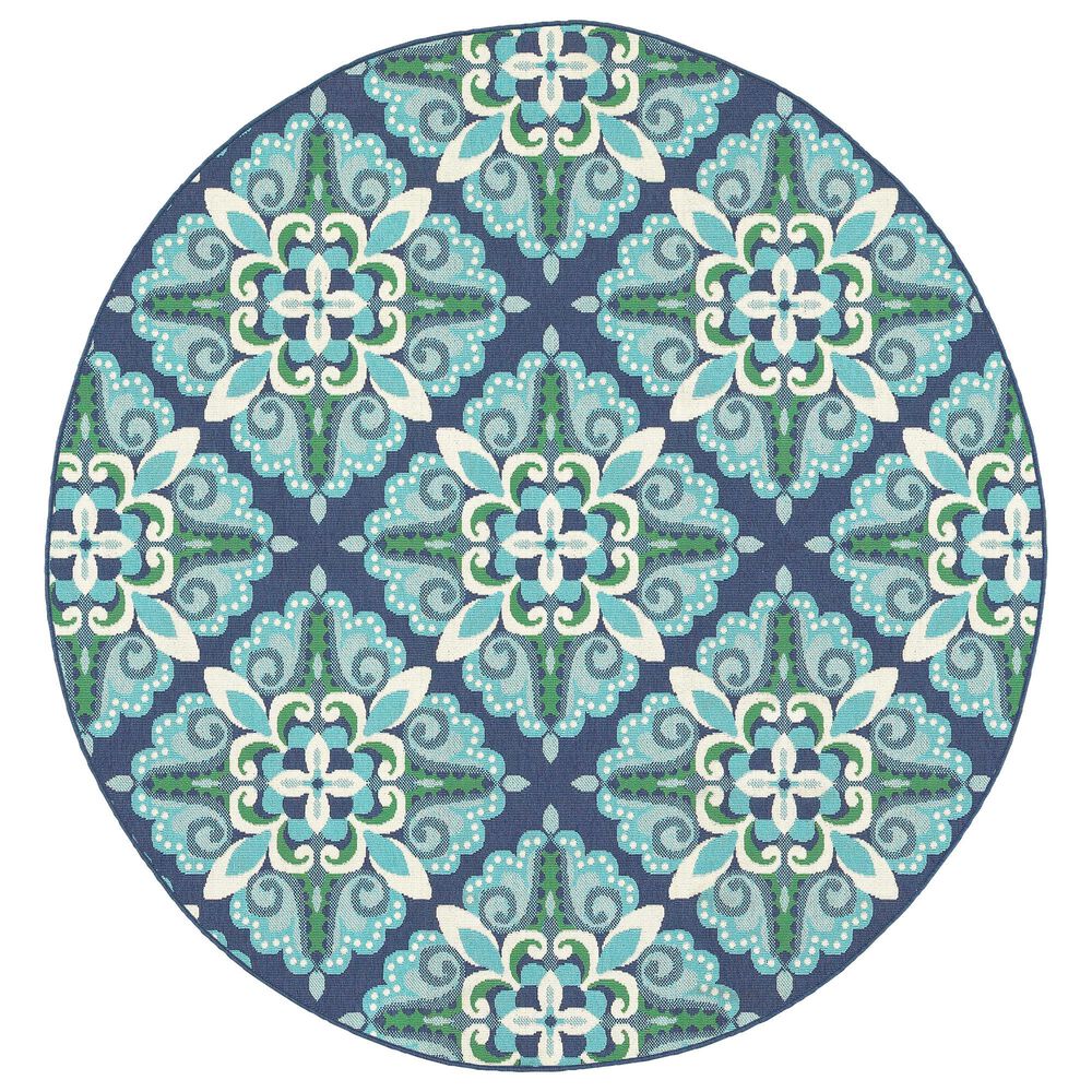 Oriental Weavers Meridian 2206B 7"10" Round Blue Area Rug, , large