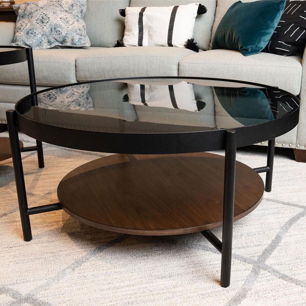 Shannon Hills Felix Round Coffee Table in Black and Walnut, , large