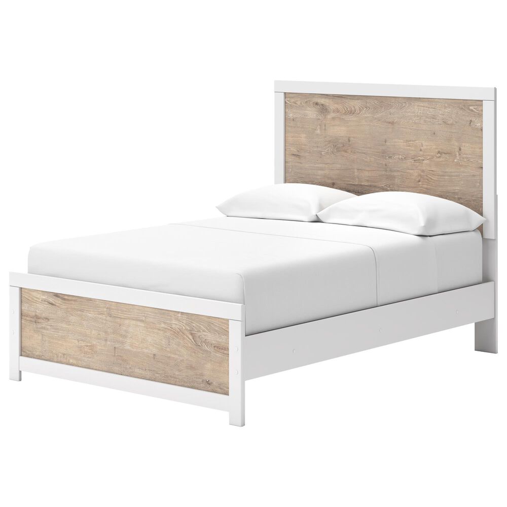 Ashley Charbitt Full Panel Bed in Oak Grain and Matte White, , large