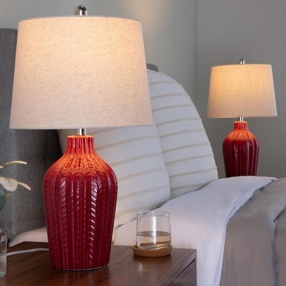 LumiSource Rockwell Table Lamp in Glossy Brick Red and Polished Nickel (Set of 2), , large