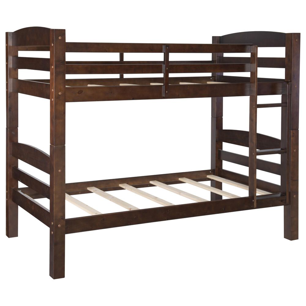 Linon Home Decor Levi Twin Over Twin Bunk Bed in Espresso, , large