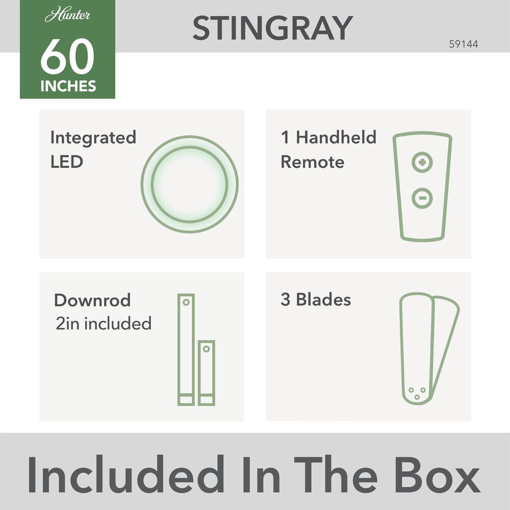 Hunter Stingray 60&quot; Ceiling Fan with LED Light in Granite, , large