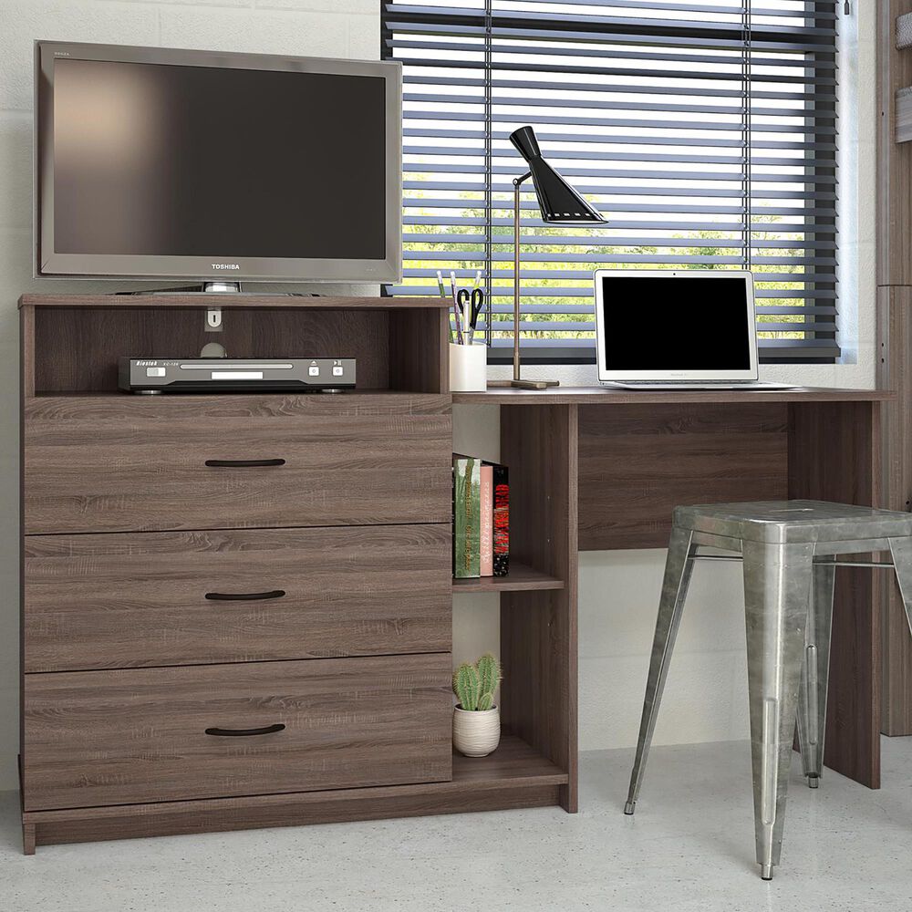 Dhp Suli 3 In 1 Media Dresser Desk Combo In Distressed Gray Oak Nebraska Furniture Mart