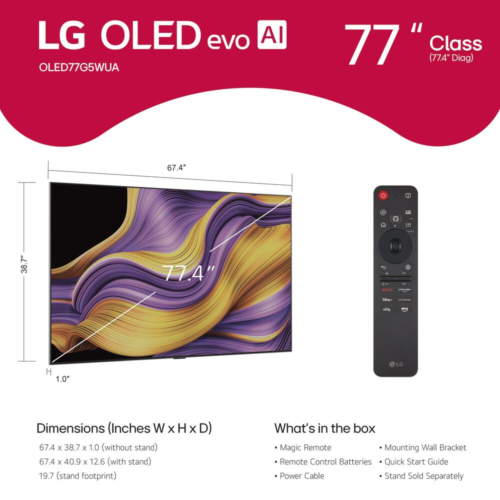 LG 77&quot; Class G5 Series OLED evo AI 4K with Supplied Wall Mount in Black - Smart TV, , large