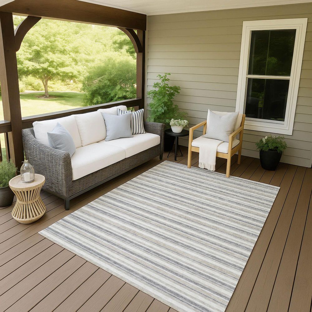 Dalyn Rug Company Soft Essentials Striped Silver 3' x 5' Indoor/Outdoor Area Rug, , large
