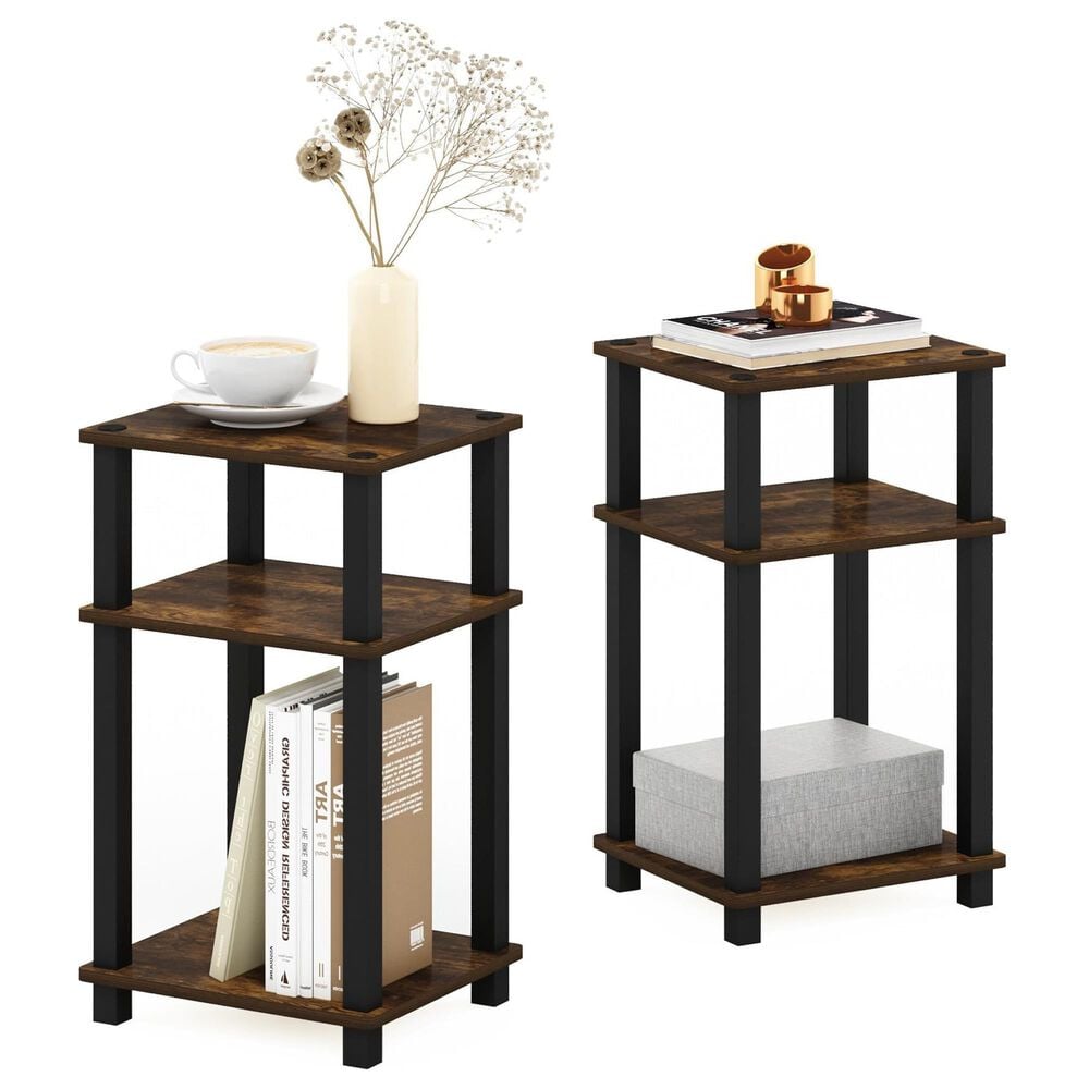 HOMLUX 3-Tier Open Shelf End Table with Square Tube in Amber Pine and Black (Set of 2), , large