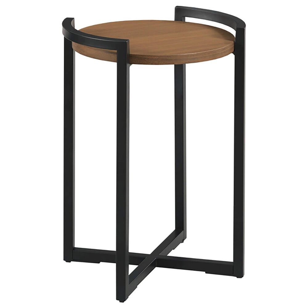 American Drew Gibbs Round Accent Table in Walnut and Black, , large