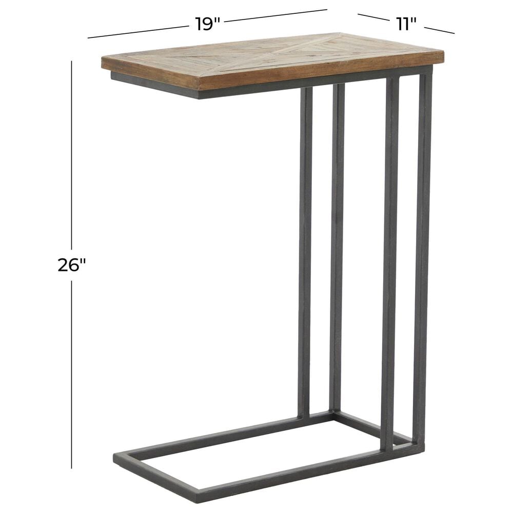 Maple and Jade C-Shaped Accent End Table in Distressed Brown and Black, , large