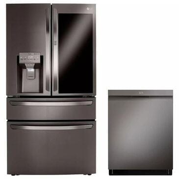 LG 2-Piece Kitchen Package with 23 Cu. Ft 4-Door French Door Refrigerator and Pocket Handle Dishwasher in Black Stainless Steel, , large