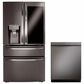 LG 2-Piece Kitchen Package with 23 Cu. Ft 4-Door French Door Refrigerator and Pocket Handle Dishwasher in Black Stainless Steel, , large