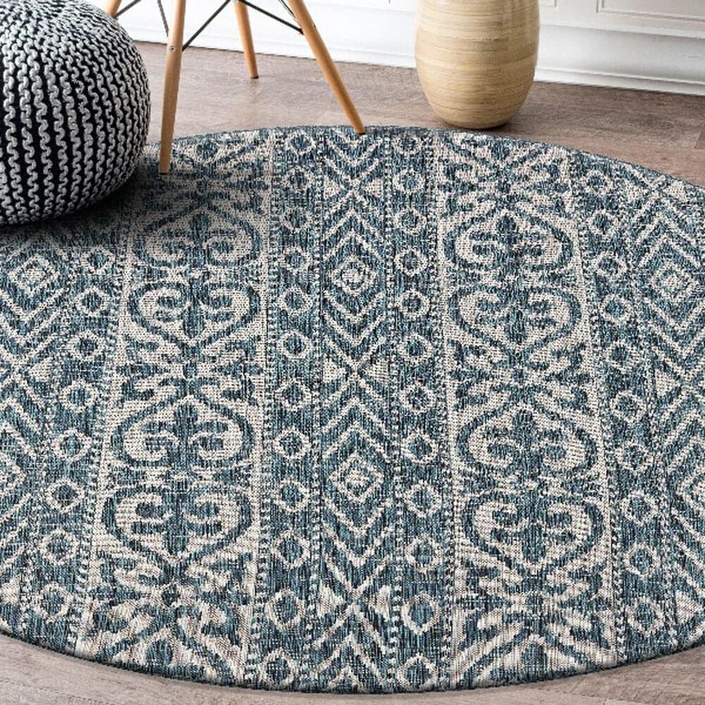 L&amp;R Resources Sun Shower 7&#39;6&quot; Round Blue and Green Indoor/Outdoor Area Rug, , large
