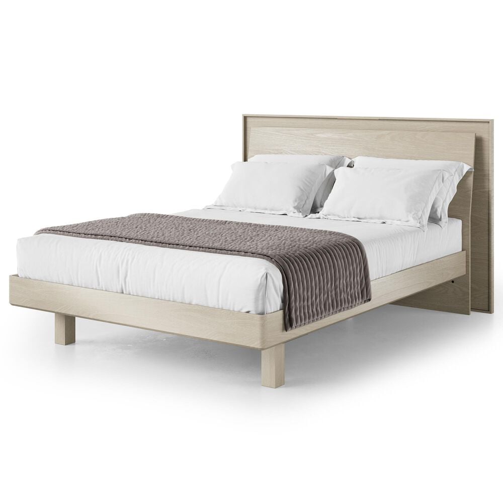 BDI Kara Queen Platform Bed and Two Nightstands in Washed Oak, , large