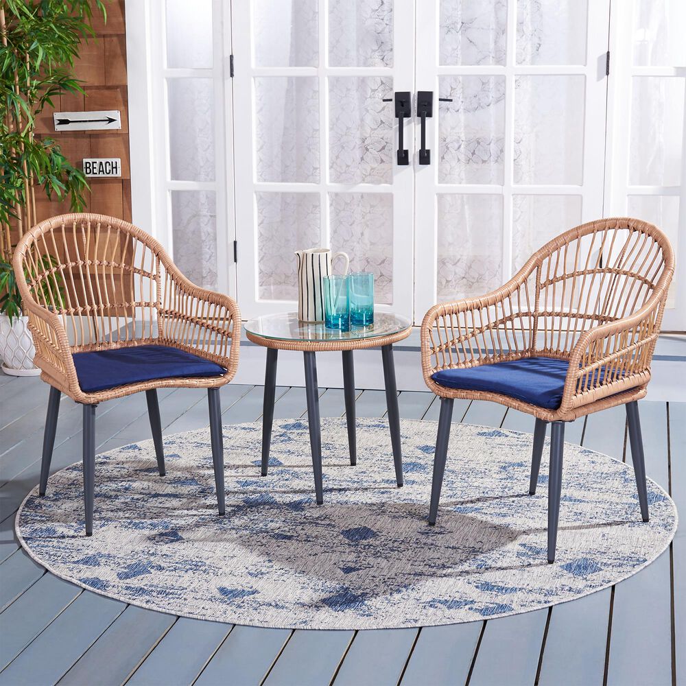 Safavieh Berlen 3-Piece Patio Lounger Set in Natural/Navy, , large