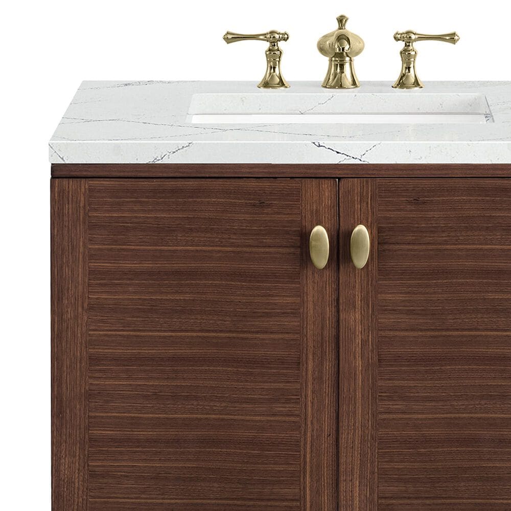 James Martin Vanities Amberly 30&quot; Single Bathroom Vanity in Walnut with 3 cm Ethereal Noctis Quartz Top and Rectangular Sink, , large