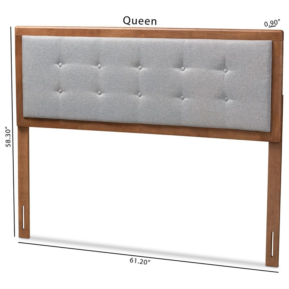 Baxton Studio Sarine Queen Panel Headboard with Light Grey Upholstered in Walnut Brown, , large
