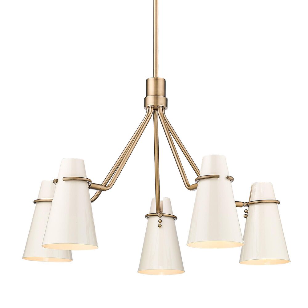 Golden Lighting Reeva 5-Light Chandelier with White Shade in Modern Brass, , large