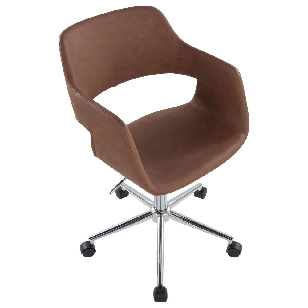 LumiSource Margarite Swivel Task Chair with Brown Faux Leather Cushion in Chrome, , large