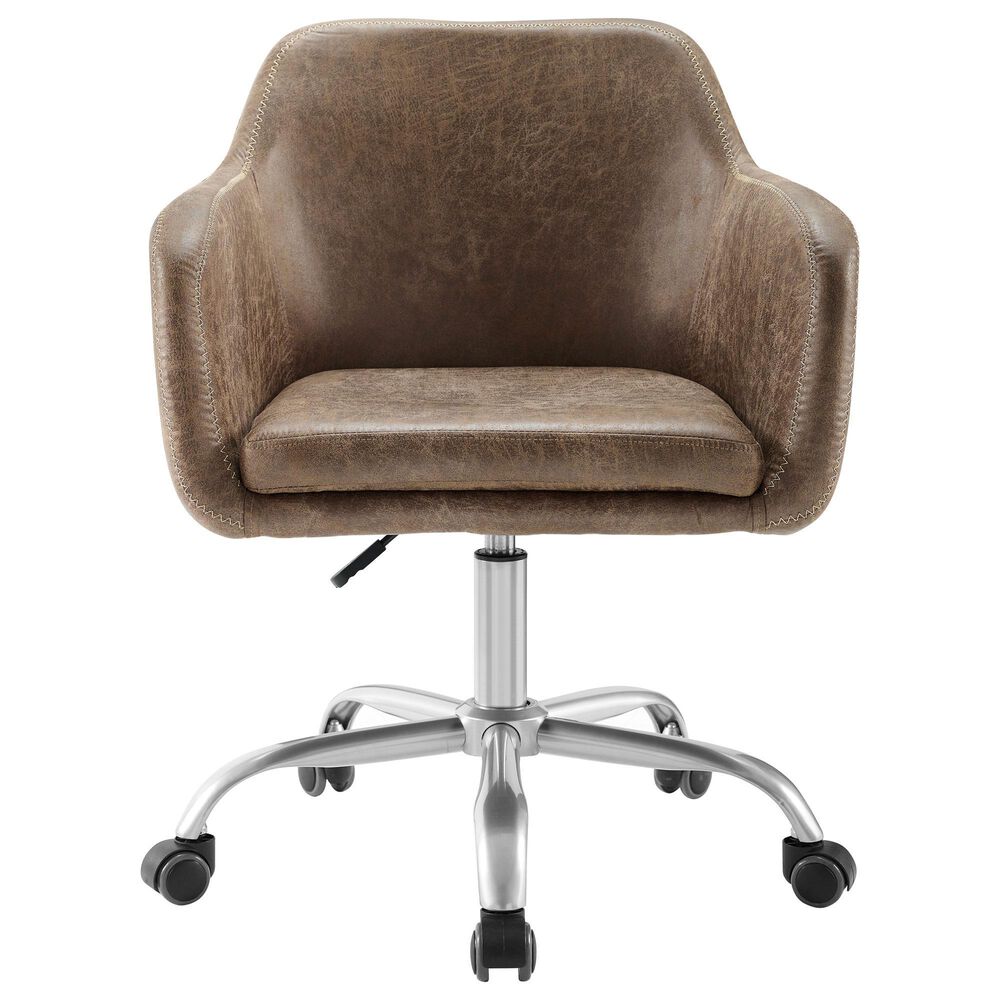 Linon Home Decor Rylen Office Chair with Brown Cushion in Silver, , large