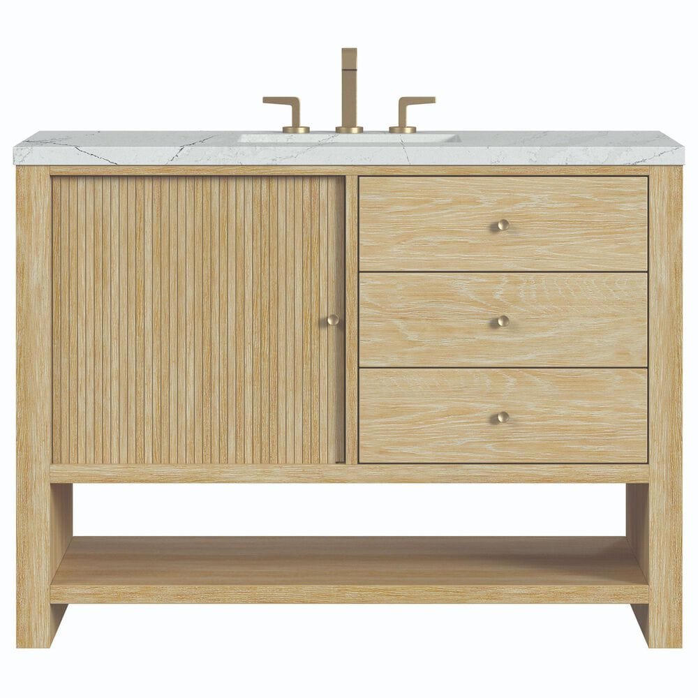 James Martin Vanities Marigot 48" Single Bathroom Vanity in Sunwashed Oak with 3 cm Ethereal Noctis Quartz Top, Rectangular Sink and FreePower Wireless Charger, , large
