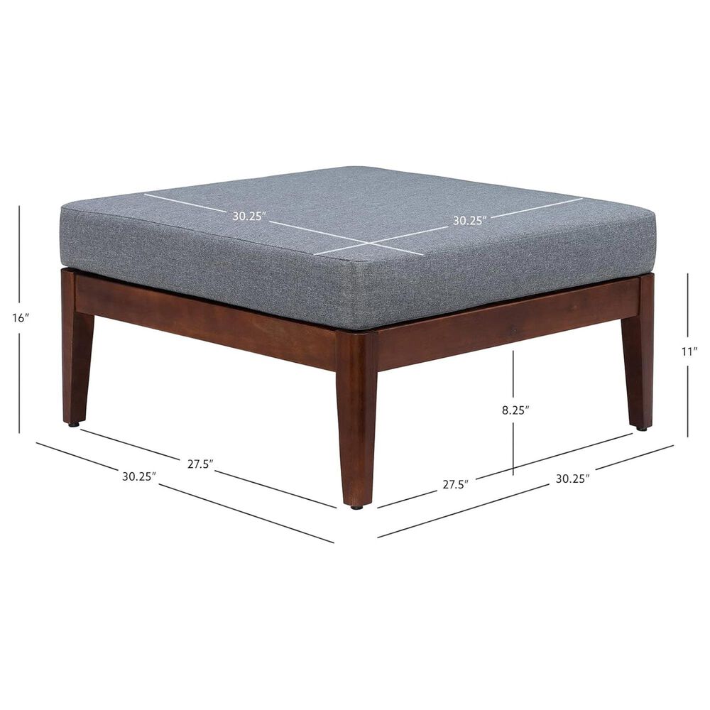 Linon Home Decor Summerlyn Patio Ottoman with Walnut Frame in Grey, , large