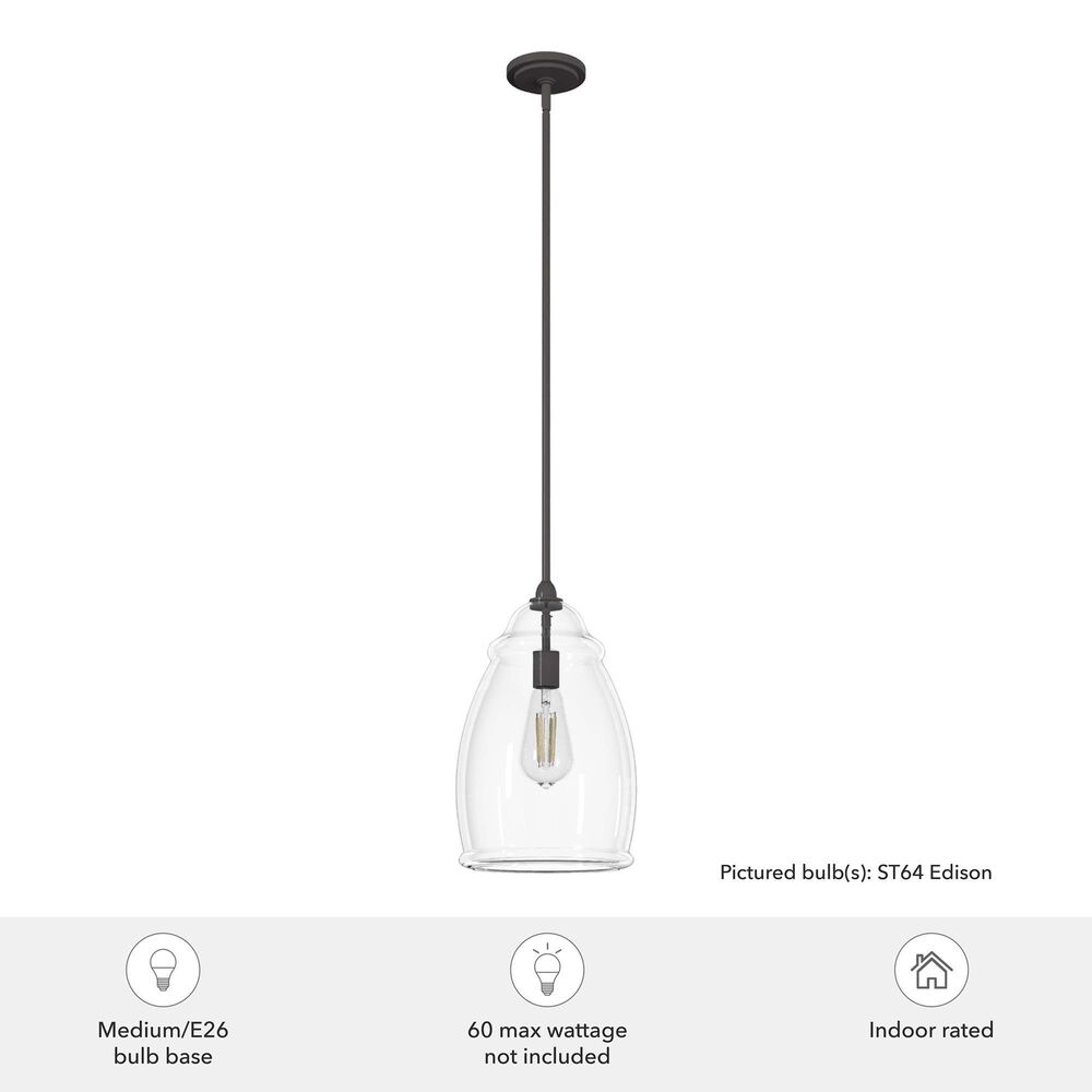 Hunter Dunshire 10.5&quot; 1-Light Medium Pendant with Clear Shade in Noble Bronze, , large