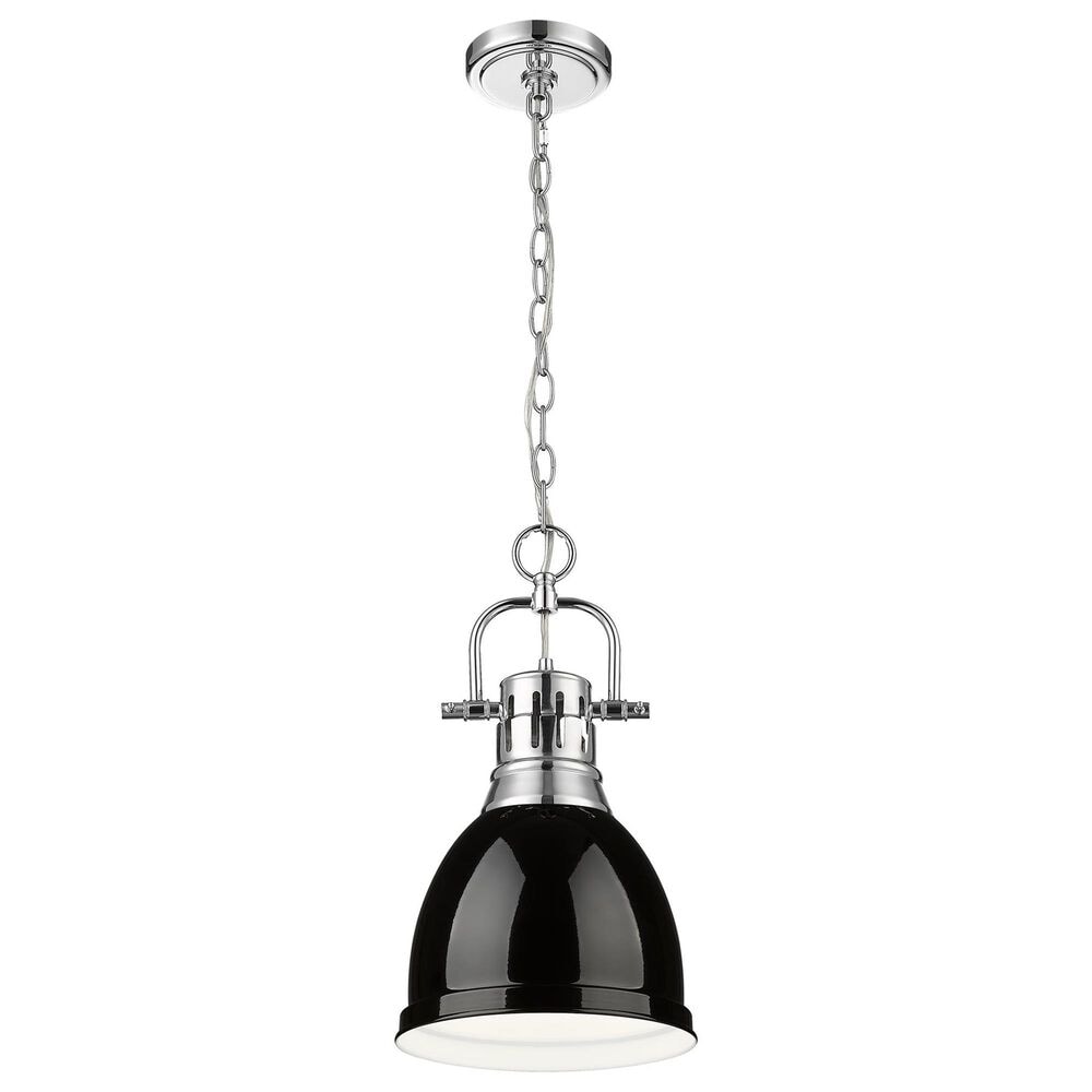 Golden Lighting Duncan 1-Light Small Pendant with Chain and Black Shade in Chrome, , large