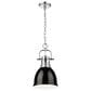 Golden Lighting Duncan 1-Light Small Pendant with Chain and Black Shade in Chrome, , large