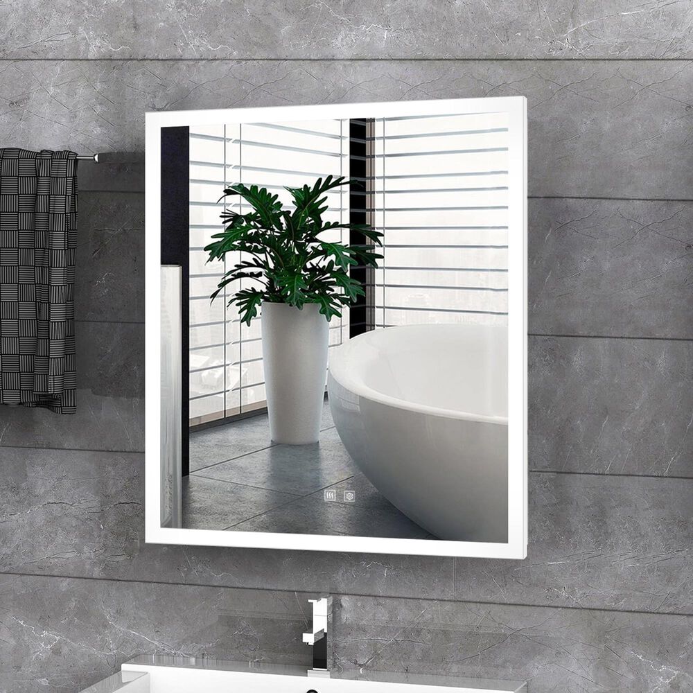 Lexora Home Aurorium 24" x 28" LED Vanity Mirror in White, , large