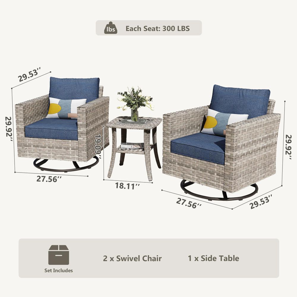HOMLUX 3-Piece Outdoor Conversation Set in Denim Blue, , large