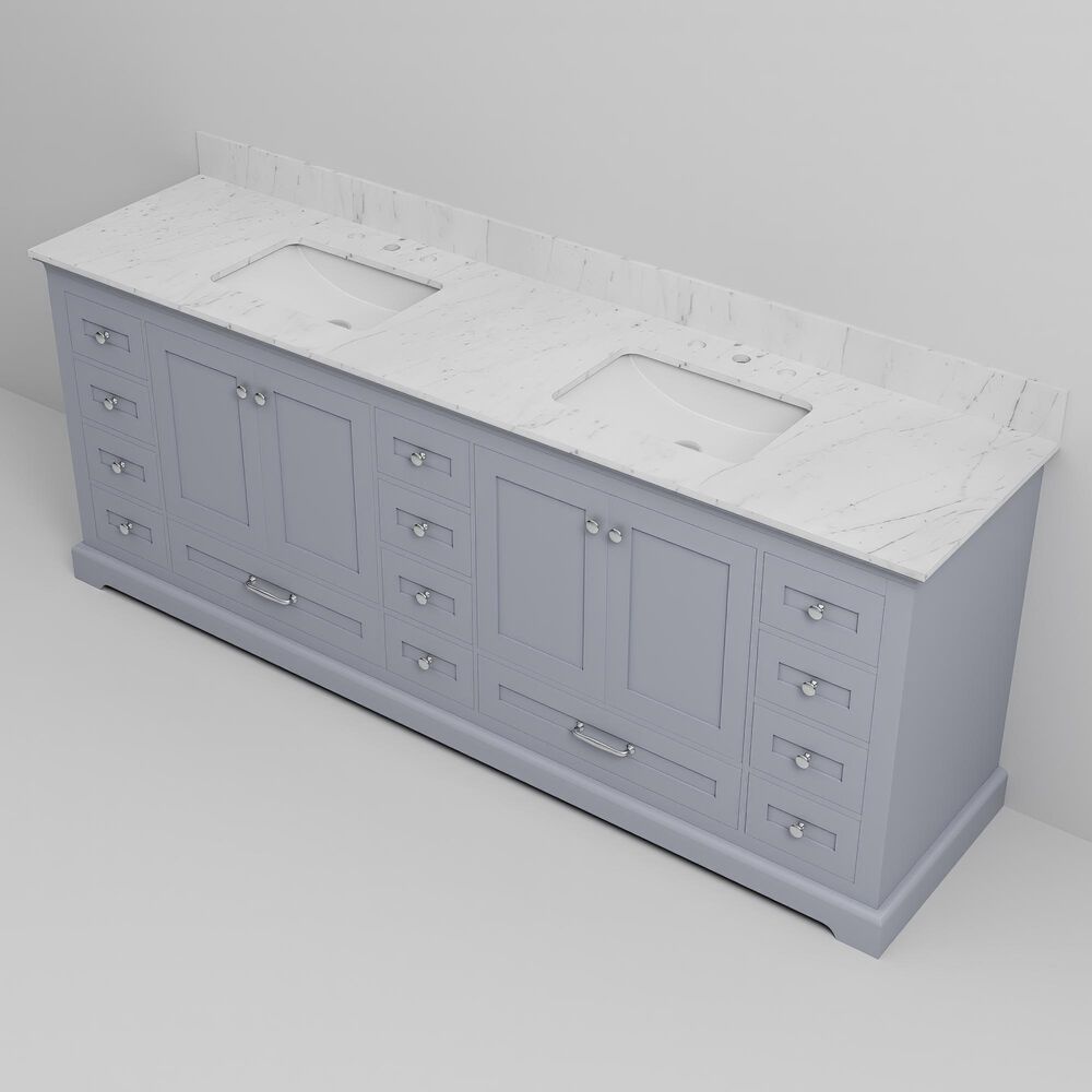 Lexora Home Dukes 84" Double Bathroom Vanity in Dark grey with 2 cm White Carrara Marble Top and Rectangular Sinks, , large