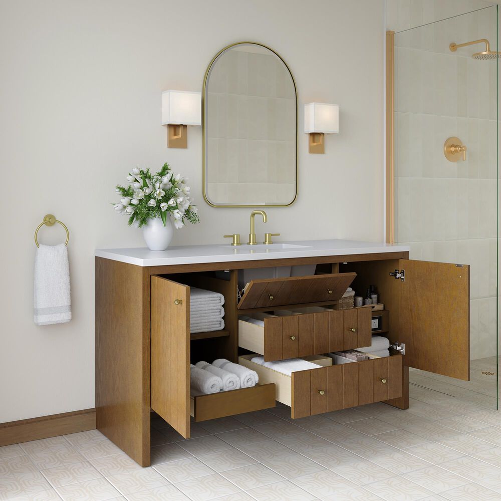 James Martin Hudson 60" Single Bathroom Vanity in Honey Oak with 3 cm Tajnar Eclos Top and Rectangular Sink, , large