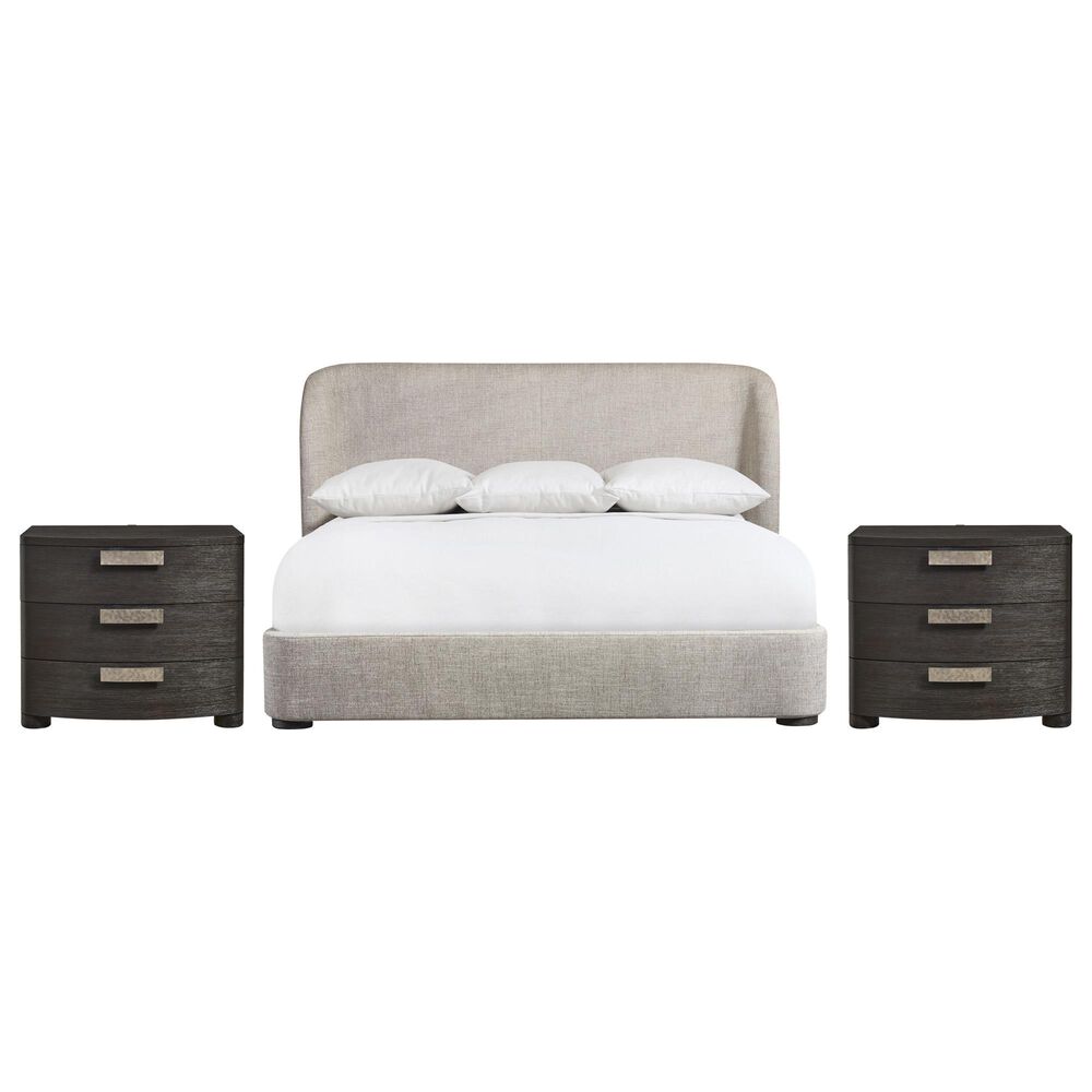 Bernhardt Geneve King Upholstered Wingback Bed with Two Nightstands in Robor, , large